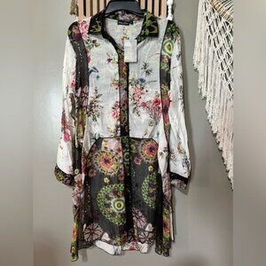Dor Dor Couture Boho long sheer button down kimono  woman’s size XL